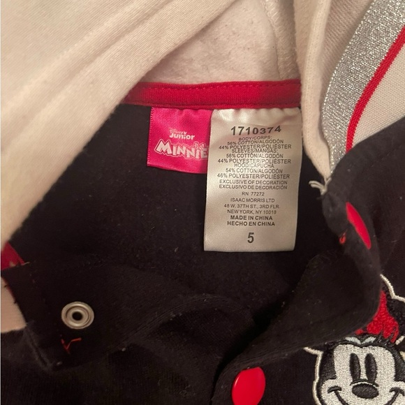 Disney Minnie Mouse Varsity Jacket With Hood Girls Black Red White Size: 5 - Picture 6 of 11